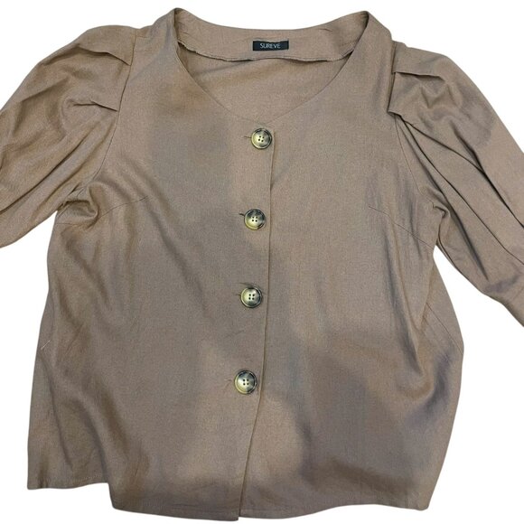 Tops - Neutral Puff Shoulder Shirt – SUREVE